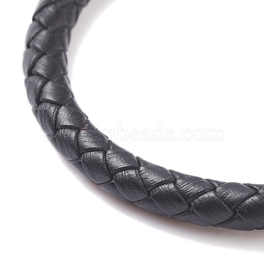 Браслет из плетеного кожаного шнура с латунными застежками S-образными крючками для мужчин и женщин(BJEW-JB07672)-4