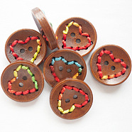 Round Painted 2-Hole Buttons with Colorful Thread , Wooden Buttons, Saddle Brown, 20mm(NNA0Z33)
