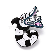 Snake Monster Enamel Pin, Animal Alloy Enamel Brooch for Backpack Clothes, Electrophoresis Black, White, 38x34x10.5mm, Pin: 1mm.(JEWB-O005-M09)