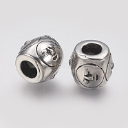 Ion Plating(IP) 304 Stainless Steel European Beads, Large Hole Beads, Barrel with Face, Antique Silver, 9.5x9mm, Hole: 4.5mm(STAS-J022-049AS)