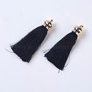 Polyester Tassel Pendants, with Acrylic Findings, Big Pendants, Black, 75~80x15.5mm, Hole: 3mm(FIND-P026-C11)
