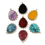 Natural Mixed Stone Pendants, Rack Plating Golden Tone Brass Pave Clear Cubic Zirconia Teardrop Charms, Mixed Dyed and Undyed, 30.5x23.5x2mm, Hole: 1.4mm(G-D072-01G)
