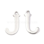 304 Stainless Steel Alphabet Charms, Stainless Steel Color, Letter.J, 12x7x1mm, Hole: 1mm(STAS-H122-J-P)