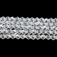 Transparent Electroplate Glass Beads Strands, Pearl Luster Plated, Faceted, Bicone, Clear, 2.9~3.3x2.5mm, Hole: 0.7mm, about 145~150pcs/strand, 16.34~16.54 inch(41.5~42cm)(EGLA-A039-T2mm-A13)