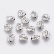 Tibetan Style Alloy Beads, Flat Round, Platinum, Lead Free and Cadmium Free and Nickel Free, 11x10x3.5mm, Hole: 1.8mm(PALLOY-A11-2618-N-FF)
