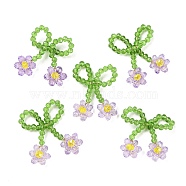 Glass Beaded Pendants, with Copper Wire, Bowknot with Flower Charms, Violet, 25~27x25~28x5~5.5mm, Hole: 5.5x7.5mm(GLAA-C028-08C)