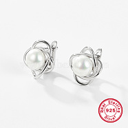 Rhodium Plated 925 Sterling Silver Wire Knot Hoop Earrings for Women, with 925 Stamp and Pearl, Platinum, 17mm(AX5136-9)