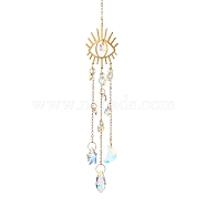 Iron Hanging Ornaments, Glass Star & Moon Tassel Suncatchers for Outdoor Garden Dcorations, Eye, 320mm(AJEW-H154-06D)