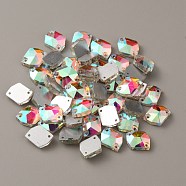 Sew on Rhinestones, Glass Rhinestone, 2-Holes Links, Garments Accessories, Irregular Rhombus, Crystal AB, 12.5x10x4mm, Hole: 0.9mm(GLAA-WH0023-23A)