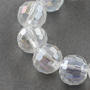 Electroplate Glass Bead Strands, AB Color Plated, Faceted, Round, Clear AB, 12mm, Hole: 2mm, about 50pcs/strand, 22.4 inch(X-EGLA-R040-12mm-15)