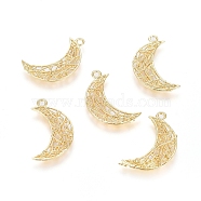 Brass Pendants, Long-Lasting Plated, Moon, Real 18K Gold Plated, 20.5x12x1mm, Hole: 1.4mm(X-KK-G389-13G)