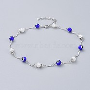 Dual-use Items, Evil Eye Beaded Necklaces/Wrap Bracelets, with Faceted Glass, Handmade Lampwork Beads and Brass Bar Link, 304 Stainless Steel Findings, White, 14.7 inch(37.5cm)(NJEW-JN02529-03)