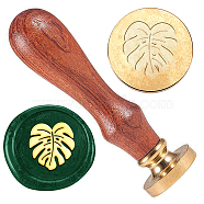 Wax Seal Stamp Set, Golden Tone Sealing Wax Stamp Solid Brass Head, with Retro Wood Handle, for Envelopes Invitations, Gift Card, Leaf, 83x22mm, Stamps: 25x14.5mm(AJEW-WH0208-1035)