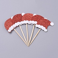 Christmas Hat Shape Christmas Cupcake Cake Topper Decoration, for Party Christmas Decoration Supplies, Red, 79x36x3mm, 5pcs/set(DIY-I032-19)