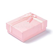 Paper Jewelry Organizer Box, with Black Sponge and Bowknot, for Ring, Earrings and Necklace, Rectangle, Pink, 9.1x6.9x3.6cm(CON-Z005-05D)