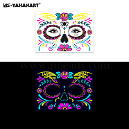 Mask with Flower Pattern Luminous Body Art Tattoos, Removable Temporary Tattoos Paper Stickers, Magenta, 17x12cm(LUMI-PW0001-135E)