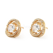 Clear Cubic Zirconia Knot Stud Earrings, Brass Jewelry for Women, Cadmium Free & Lead Free, Real 18K Gold Plated, 14x14.5x6.5mm, Pin: 0.8mm(KK-D080-18G)