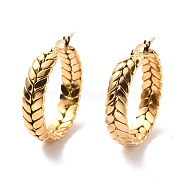 Vacuum Plating 201 Stainless Steel Leaf Wrap Hoop Earrings with 304 Stainless Steel Pin for Women, Golden, 33.5x30x7mm, Pin: 0.7mm(X-EJEW-F280-26A-G)