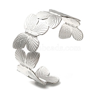 304 Stainless Steel Cuff Ring for Women, Butterfly, Stainless Steel Color, 35mm, Adjustable(RJEW-U025-02P)