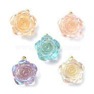 Mixed Color Resin Rose Pendants, with Iron Flower Filigree Findings, Golden, 16x15x7mm, Hole: 1mm(PALLOY-JF02109-01)