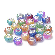 Crackle Resin European Beads, Large Hole Beads, with Silver Color Plated Brass Cores, Rondelle, Mixed Color, 14x8.5mm, Hole: 4.5mm(X-RPDL-S013-01)
