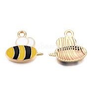 Light Gold Plated Alloy Pendants, with Enamel, Bees, Yellow, 16x17x2.5mm, Hole: 1.8mm(ENAM-T009-32B)