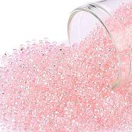 TOHO Round Seed Beads, Japanese Seed Beads, (171) Dyed AB Ballerina Pink, 11/0, 2.2mm, Hole: 0.8mm, about 50000pcs/pound(SEED-TR11-0171)