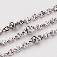 304 Stainless Steel Cable Chains, Decorative Chains, Soldered, Satellite Chains, with Rondelle Beads and Spool, Stainless Steel Color, 2x1.5mm, Beads: 2mm wide, about 32.8 Feet(10m)/roll(CHS-K002-88)