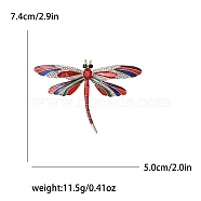 Enamel Pin, Alloy Rhinestone Brooch for Backpack Clothes, Dragonfly, Golden, Red, 74x50mm(PW-WG557A3-02)