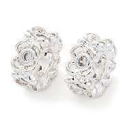 Brass Micro Pave Clear Cubic Zirconia Spacer Baeds, Long-Lasting Plated, Flower, Silver, 8x4mm, Hole: 3.5mm(KK-Z089-14S)