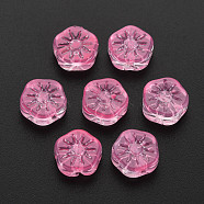Transparent Glass Beads, Plum Blossom Flower, Hot Pink, 10x10.5x4mm, Hole: 1.2mm(GLAA-T022-23-D06)