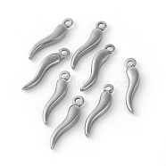 304 Stainless Steel Pendants, Horn of Plenty/Italian Horn Cornicello Charms, Stainless Steel Color, 18.5x4x2mm, Hole: 1.2~1.4mm(STAS-F192-053P)