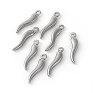 Tarnish Resistant 304 Stainless Steel Pendants, Horn of Plenty/Italian Horn Cornicello Charms, Stainless Steel Color, 18.5x4x2mm, Hole: 1.2~1.4mm(STAS-F192-053P)