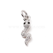 Brass Micro Pave Cubic Zirconia Charms, with Jump Ring, Snake Charm, Platinum, 14x4.5x1.5mm, Hole: 2.8mm(KK-C012-27P)