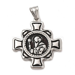 304 Stainless Steel Religion Big Pendants, Saint Benedict of Nursia Maltese Cross Charms, with Black Enamel, Stainless Steel Color, 40x36x3mm, Hole: 8.5x4mm(STAS-E184-24P)