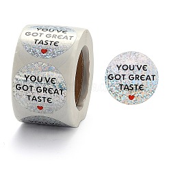 You've Got Great Taste Holographic Stickers, Adhesive Label Stickers, Envelope Sealing, for Business Boutiques Shop Wrapping, Silver, 38mm, 500pcs/roll(DIY-P005-B01)
