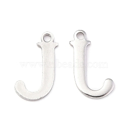 Tarnish Resistant 304 Stainless Steel Alphabet Charms, Stainless Steel Color, Letter.J, 12x7x1mm, Hole: 1mm(STAS-H122-J-P)