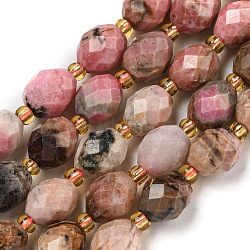 Natural Rhodonite Beads Strands, Faceted, Oval, with Seed Beads, 8~9x6~8mm, Hole: 1~1.2mm, about 36~38pcs/strand, 14.96~15.35 inch(38~39cm)(G-N342-36)