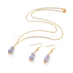 Natural Quartz Pendant Necklace & Dangle Earrings Jewelry Sets, with Copper Wire, Golden Plated Brass Earring Hooks and Cable Chains, Round, Necklace: 18.27 inch~18.89 inch(46.4~48cm), Earring: 43mm, Pin: 0.8mm(SJEW-JS01060-05)