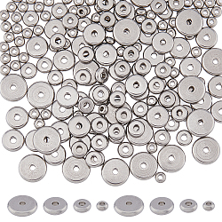 230Pcs 4 Style 304 Stainless Steel Beads, Drum, Stainless Steel Color, 4~10x2mm, Hole: 1.3~2mm(STAS-DC0014-47)