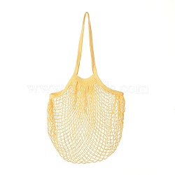 Portable Cotton Mesh Grocery Bags, Reusable Net Shopping Handbag, Yellow, 58.05cm, Bag: 35x38x1.8cm. (ABAG-H100-A08)