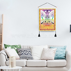 Chakra Cloth Wall Hanging Tapestry, Trippy Yoga Meditation Tapestry, Vertical Tapestry, for Home Decoration, Rectangle, Yellow, 653~665x345~349x1mm(HJEW-M003-03B)