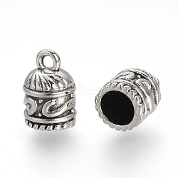 Tibetan Style Alloy Cord Ends, End Caps, Cadmium Free & Lead Free, Column, Antique Silver, 12.5x8mm, Hole: 2mm, Inner Diameter: 6mm(X-TIBE-Q075-02AS-LF)