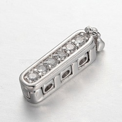 Rectangle Brass Micro Pave Cubic Zirconia Twister Clasps, Cadmium Free & Lead Free, Platinum, 19x5x7mm, Hole: 1.5mm(ZIRC-O018-08P-RS)