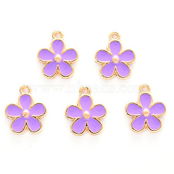 Alloy Enamel Charms, Cadmium Free & Lead Free, Light Gold, Flower, Purple, 15x13x2.5mm, Hole: 1.5mm(ENAM-R059-02B-RS)