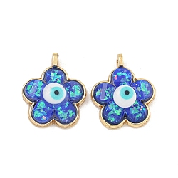 Translucent Evil Eye Resin Pendants, Rack Plating Brass Flower Charms with Gold Foil, Real 18K Gold Plated, Long-Lasting Plated, Cadmium Free & Lead Free, Steel Blue, 17x14x5.5mm, Hole: 1.5mm(KK-M219-22G-07)