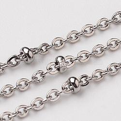 304 Stainless Steel Cable Chains, Decorative Chains, Soldered, Satellite Chains, with Rondelle Beads and Spool, Stainless Steel Color, 2x1.5mm, Beads: 2mm wide, about 32.8 Feet(10m)/roll(CHS-K002-88)