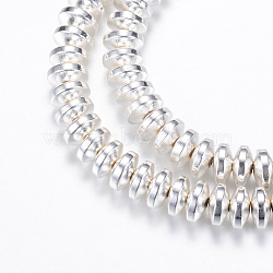 Electroplate Non-magnetic Synthetic Hematite Bead Strands, Rondelle, Silver Plated, 6x3mm, Hole: 1mm, about 125~133pcs/strand, 15.7 inch(X-G-Q465-11S)