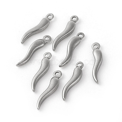 304 Stainless Steel Pendants, Horn of Plenty/Italian Horn Cornicello Charms, Stainless Steel Color, 18.5x4x2mm, Hole: 1.2~1.4mm(STAS-F192-053P)