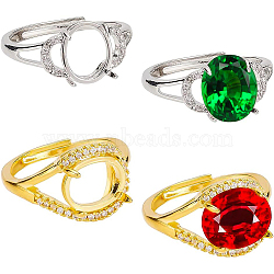 4Pcs 2 Style Adjustable Brass Finger Ring Components, 4 Claw Prong Ring Settings, with Clear Cubic Zirconia, Golden & Stainless Steel Color, Tray: 9.5~10x8mm, Inner Diameter: 17mm, 2pcs/style(KK-BC0008-23)